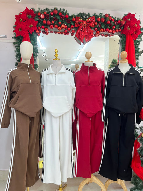 Winter Collar Down Zipper Pullover With Trouser sets